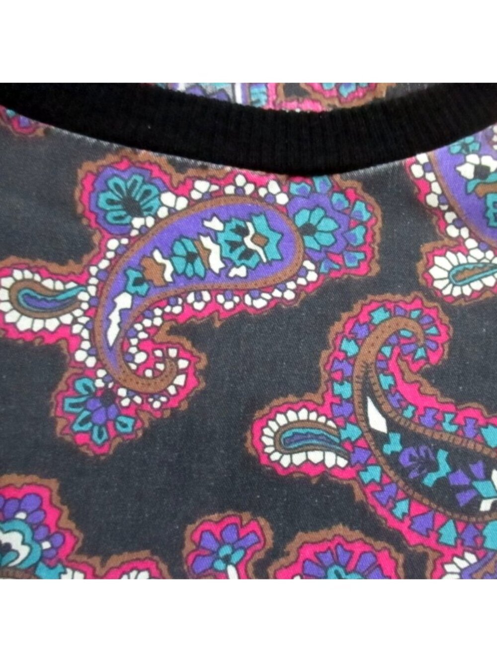 Large True Vintage Pullover Shirt 15-16 1980's Paisley Print T-shirt LS Hippy